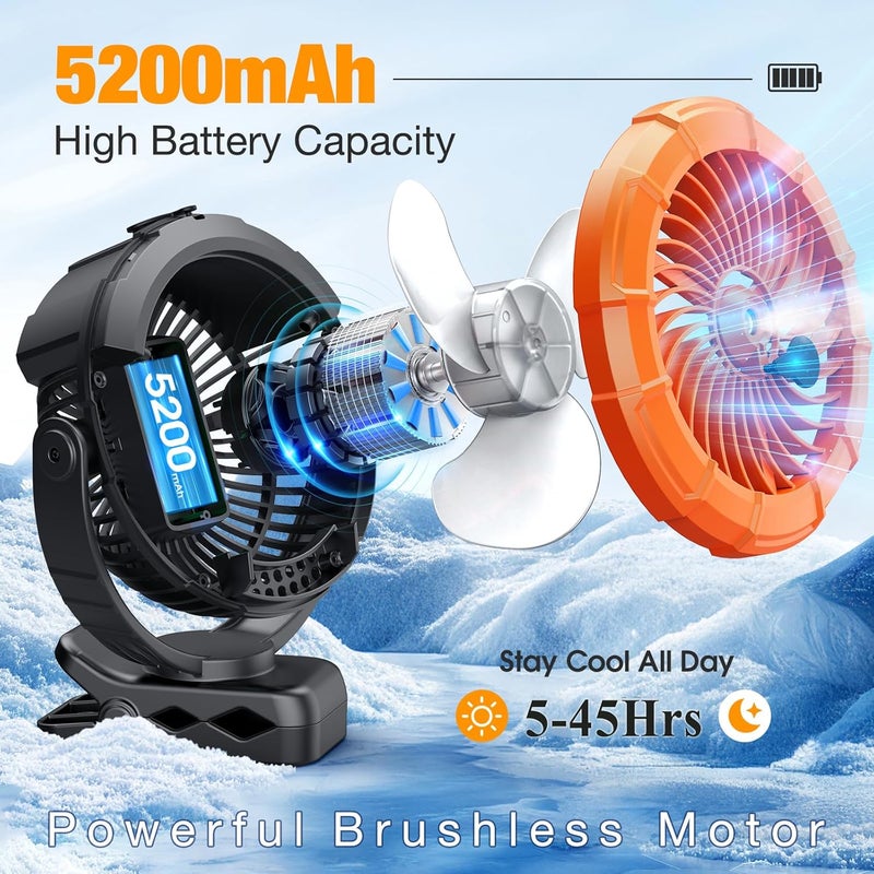 Ausic Portable Misting Clip on Fan, Golf Cart Fans, Max 45H Runtime, 100ml Camping Stroller Fan with LED, 360° Rotate Cooling Spray, Outdoor Rechargeable Battery Fans for Travel/Home/Beach - Image 3